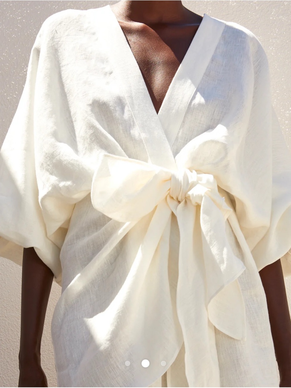 Tie-Front V-Neck Linen Wrap Top in Ivory